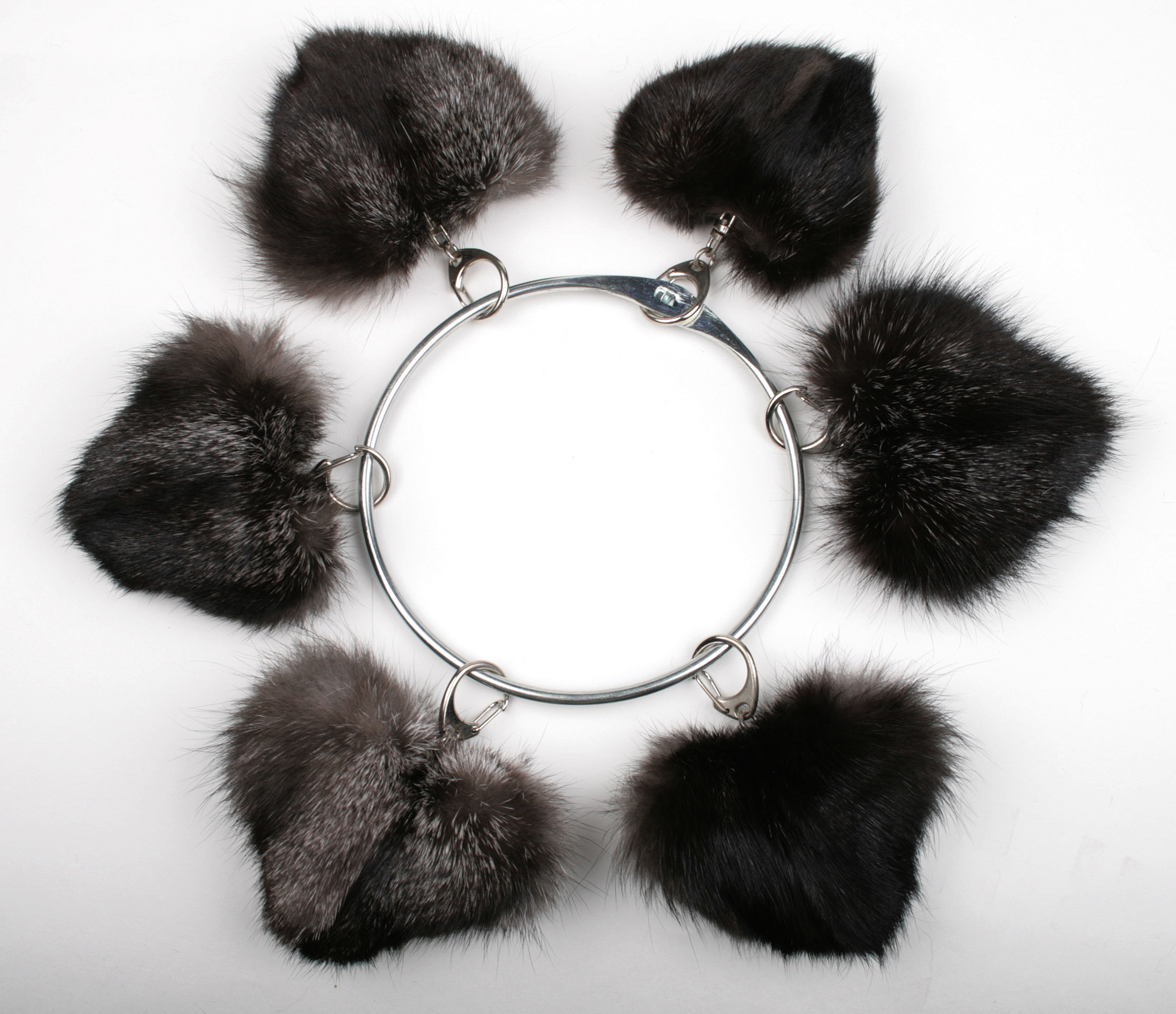 Silver fox fur heart pendants